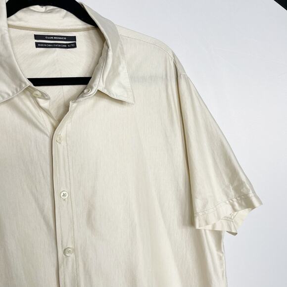 Club Monaco Mens XLarge XL Cream Short Sleeve Button Front Shirt Cotton Collared - Picture 3 of 8